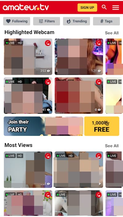 Amateur.tv Mobile view