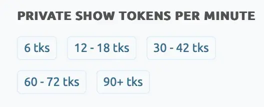 Private show tokens per minute